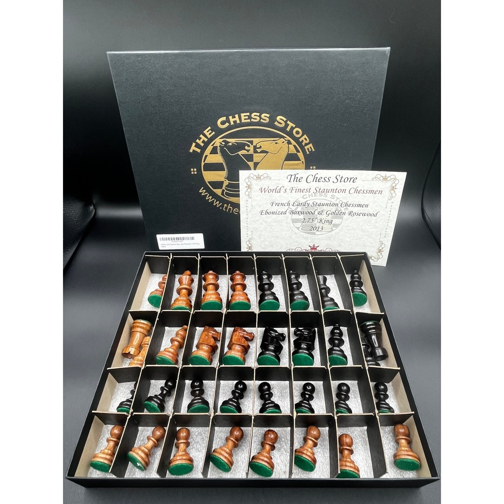 Chess Store French Lardy Staunton Chessmen Ebonized Boxwood Rosewood 2.75 King